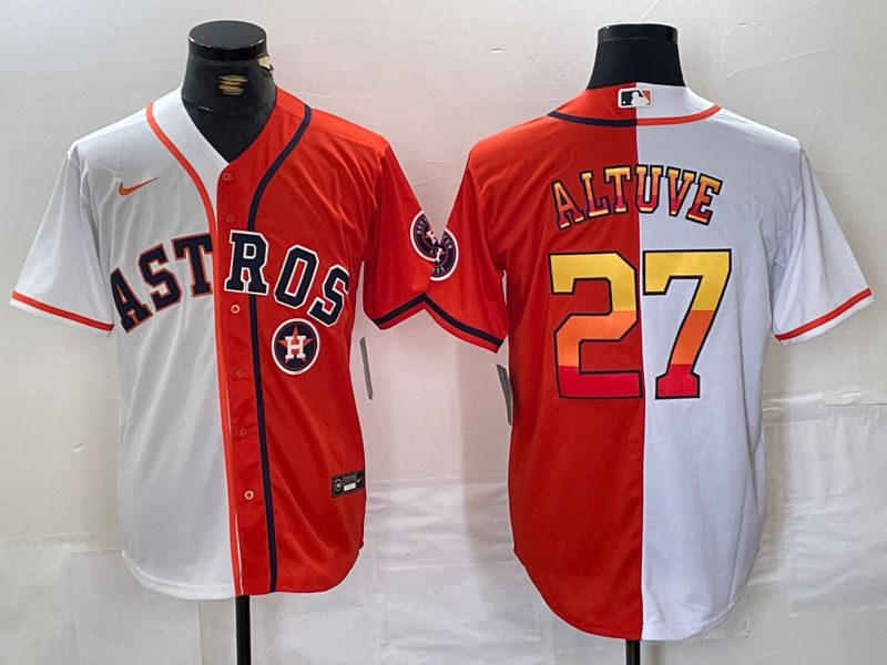 Men Houston Astros 27 Altuve White orange Nike 2024 MLB Jersey style 3